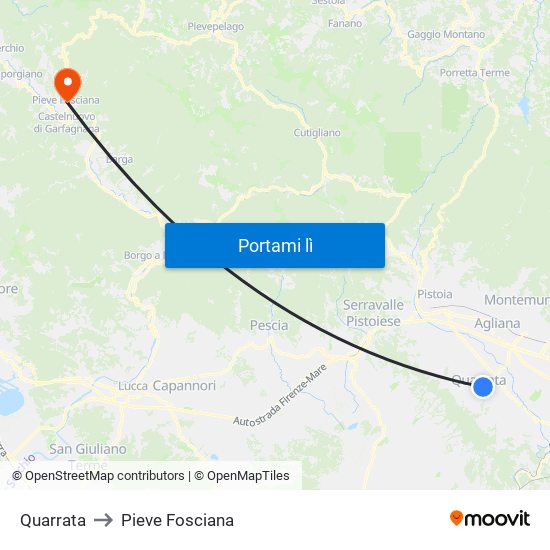 Quarrata to Pieve Fosciana map