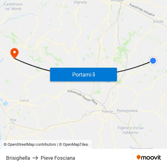 Brisighella to Pieve Fosciana map