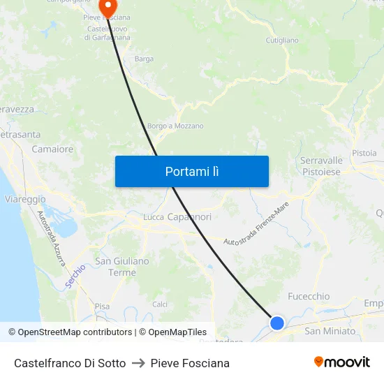 Castelfranco Di Sotto to Pieve Fosciana map