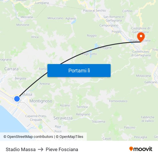 Stadio Massa to Pieve Fosciana map