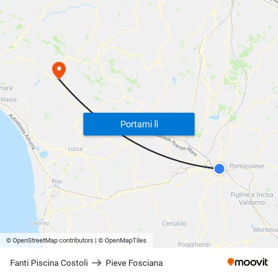 Fanti  Piscina Costoli to Pieve Fosciana map
