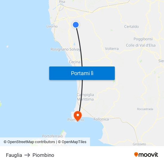 Fauglia to Piombino map