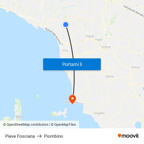 Pieve Fosciana to Piombino map