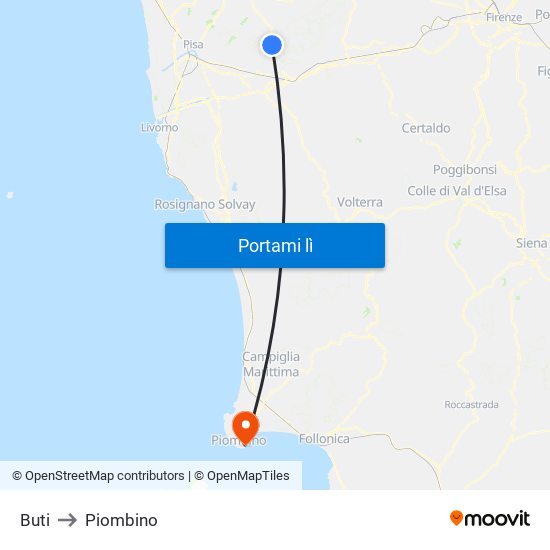 Buti to Piombino map