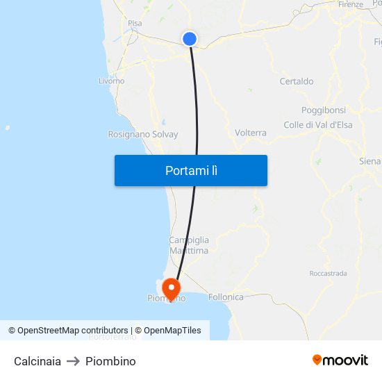 Calcinaia to Piombino map