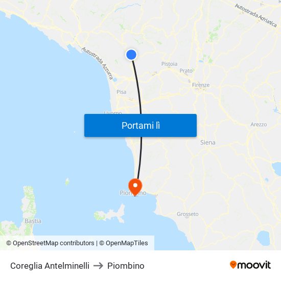 Coreglia Antelminelli to Piombino map