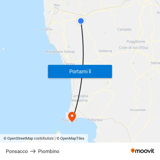 Ponsacco to Piombino map