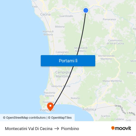 Montecatini Val Di Cecina to Piombino map