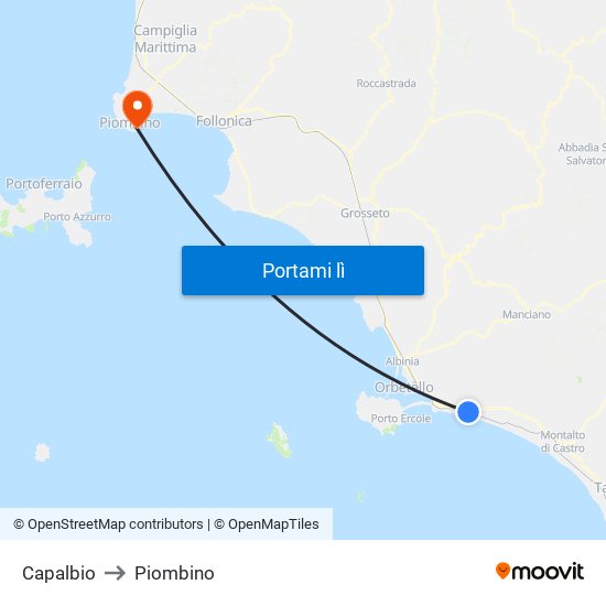 Capalbio to Piombino map
