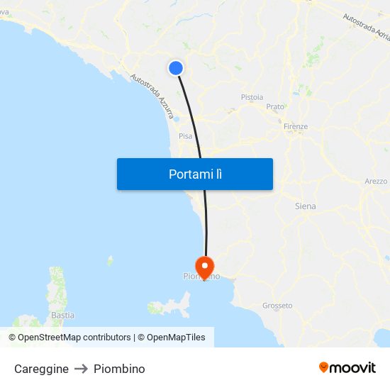 Careggine to Piombino map