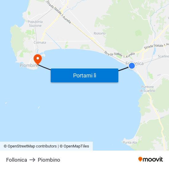 Follonica to Piombino map