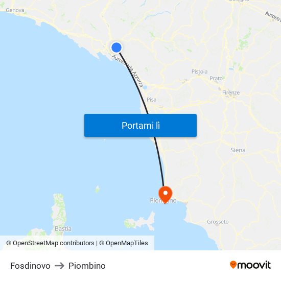 Fosdinovo to Piombino map