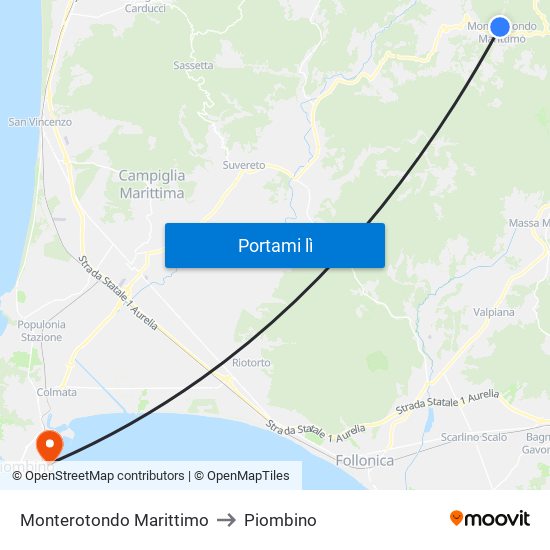 Monterotondo Marittimo to Piombino map