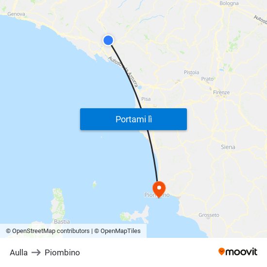 Aulla to Piombino map