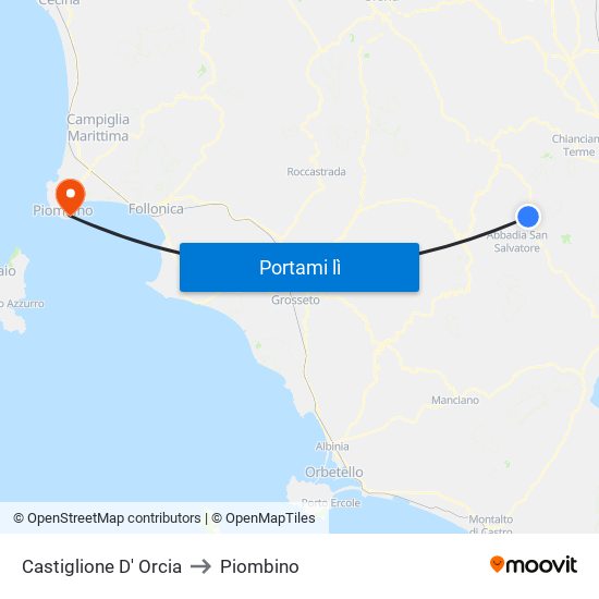 Castiglione D' Orcia to Piombino map