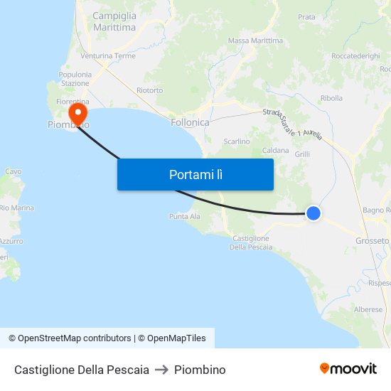 Castiglione Della Pescaia to Piombino map