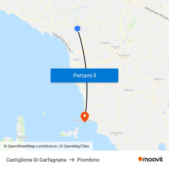 Castiglione Di Garfagnana to Piombino map