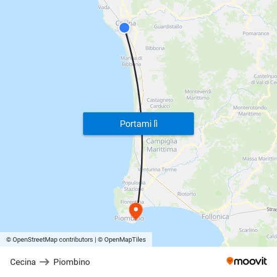 Cecina to Piombino map