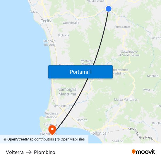 Volterra to Piombino map