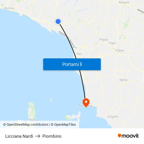 Licciana Nardi to Piombino map