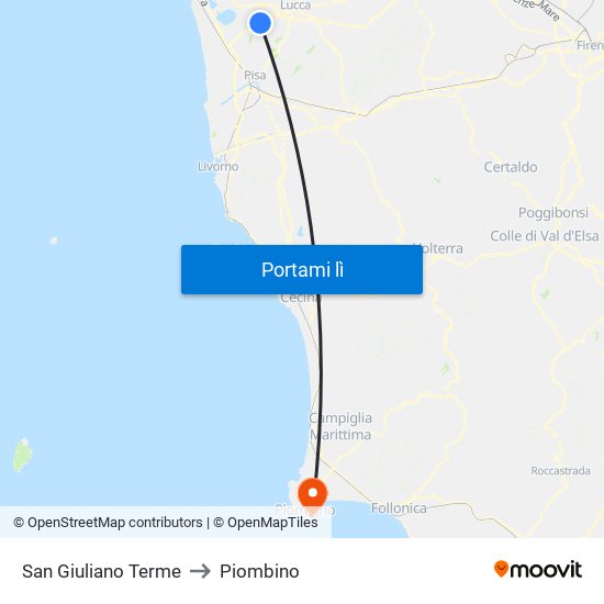 San Giuliano Terme to Piombino map