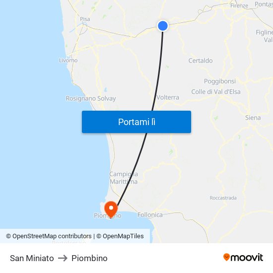 San Miniato to Piombino map