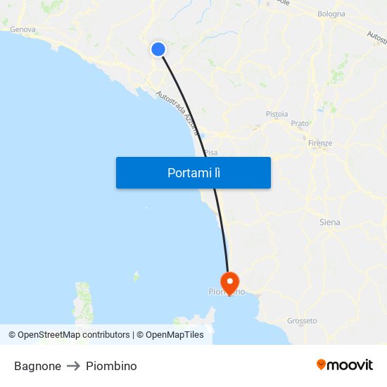 Bagnone to Piombino map
