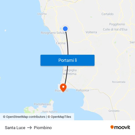 Santa Luce to Piombino map