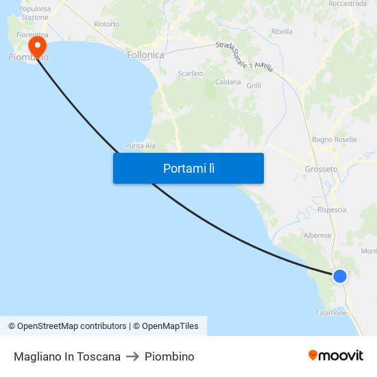 Magliano In Toscana to Piombino map