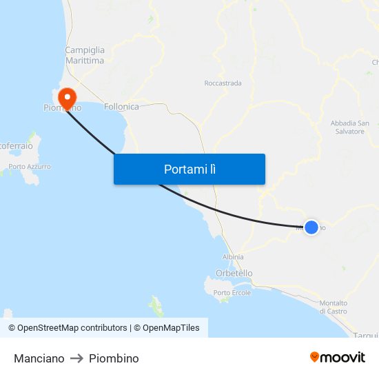 Manciano to Piombino map