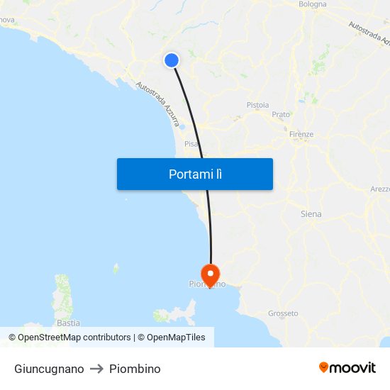 Giuncugnano to Piombino map