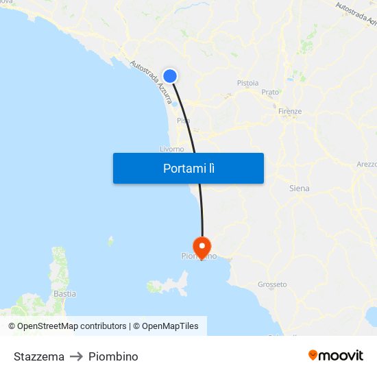 Stazzema to Piombino map