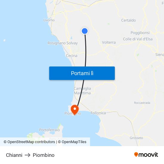 Chianni to Piombino map