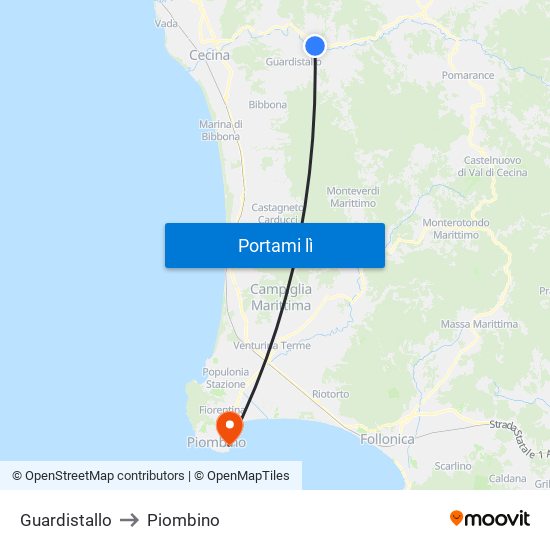 Guardistallo to Piombino map