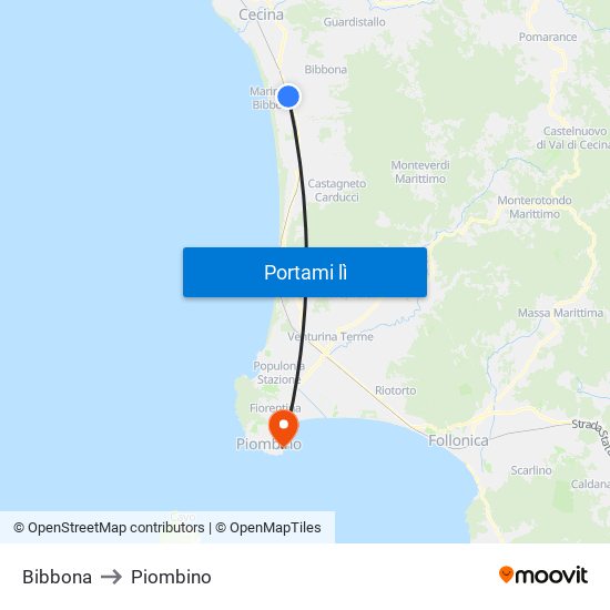 Bibbona to Piombino map