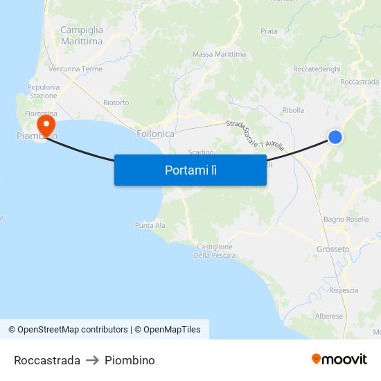 Roccastrada to Piombino map