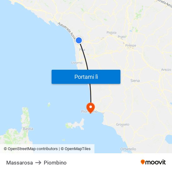 Massarosa to Piombino map