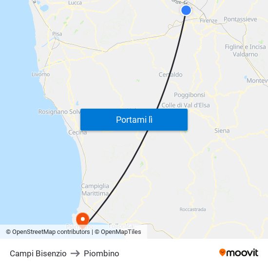 Campi Bisenzio to Piombino map