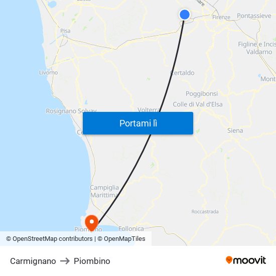 Carmignano to Piombino map