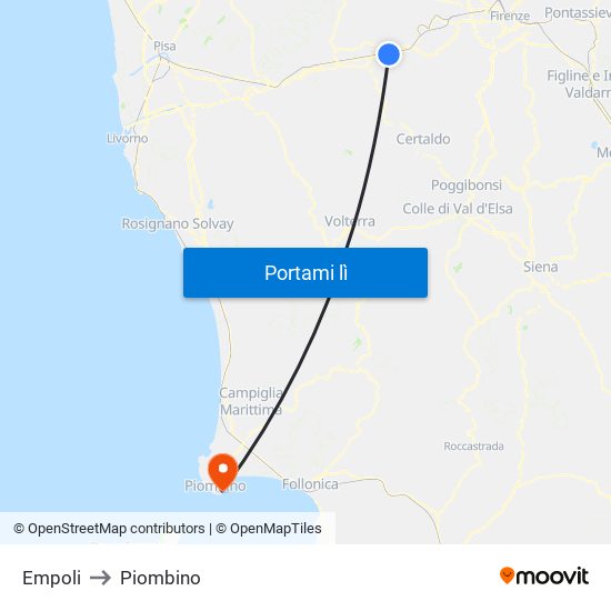 Empoli to Piombino map