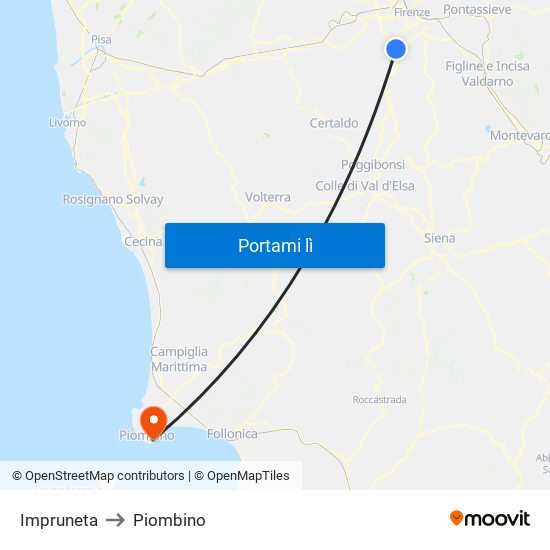 Impruneta to Piombino map