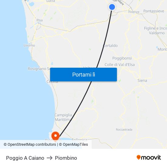 Poggio A Caiano to Piombino map