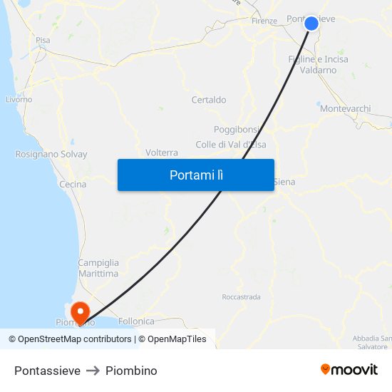 Pontassieve to Piombino map