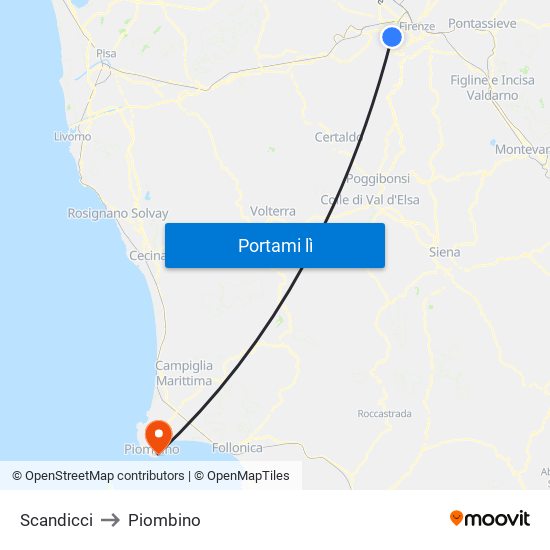 Scandicci to Piombino map