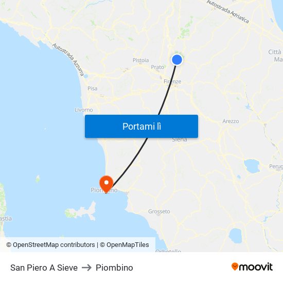 San Piero A Sieve to Piombino map