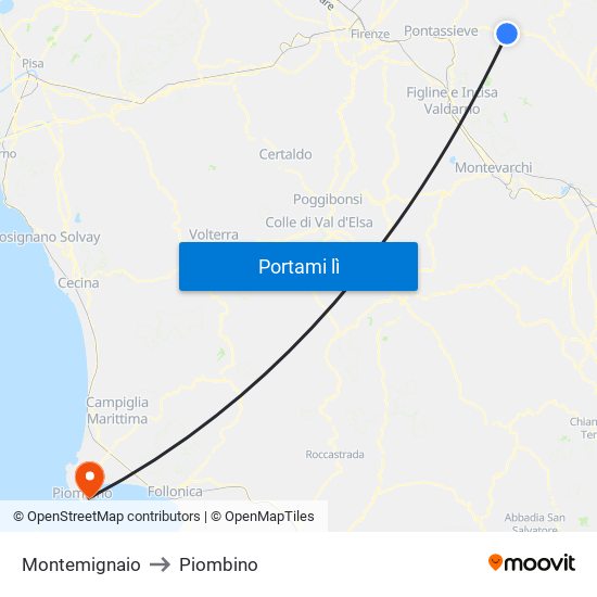 Montemignaio to Piombino map