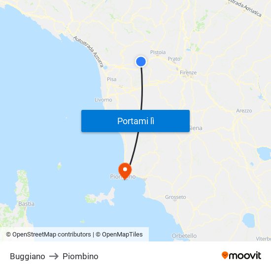Buggiano to Piombino map