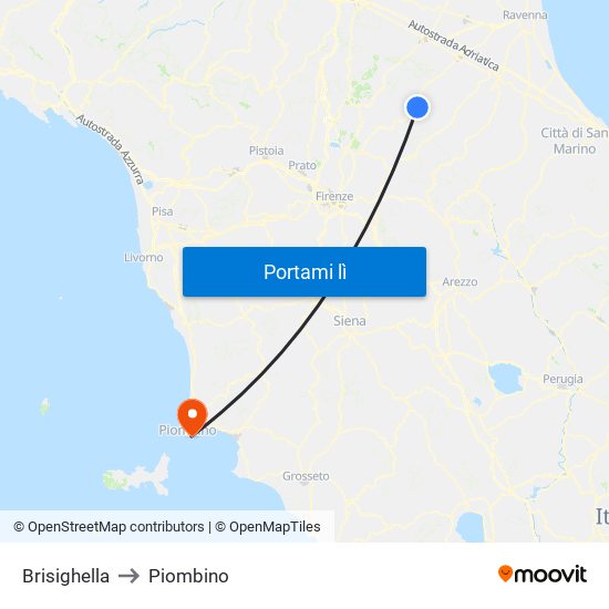 Brisighella to Piombino map