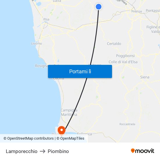 Lamporecchio to Piombino map