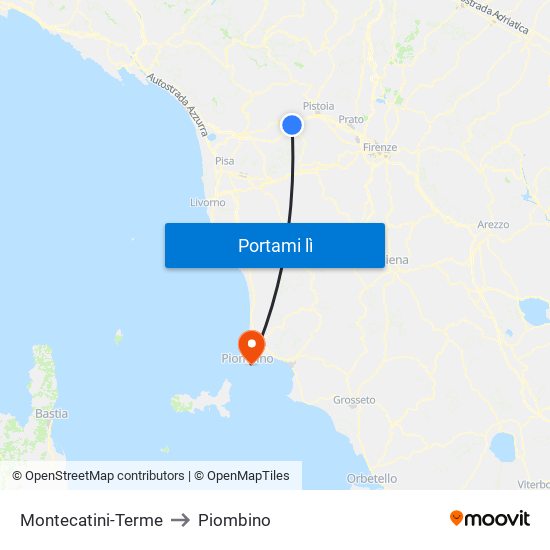 Montecatini-Terme to Piombino map